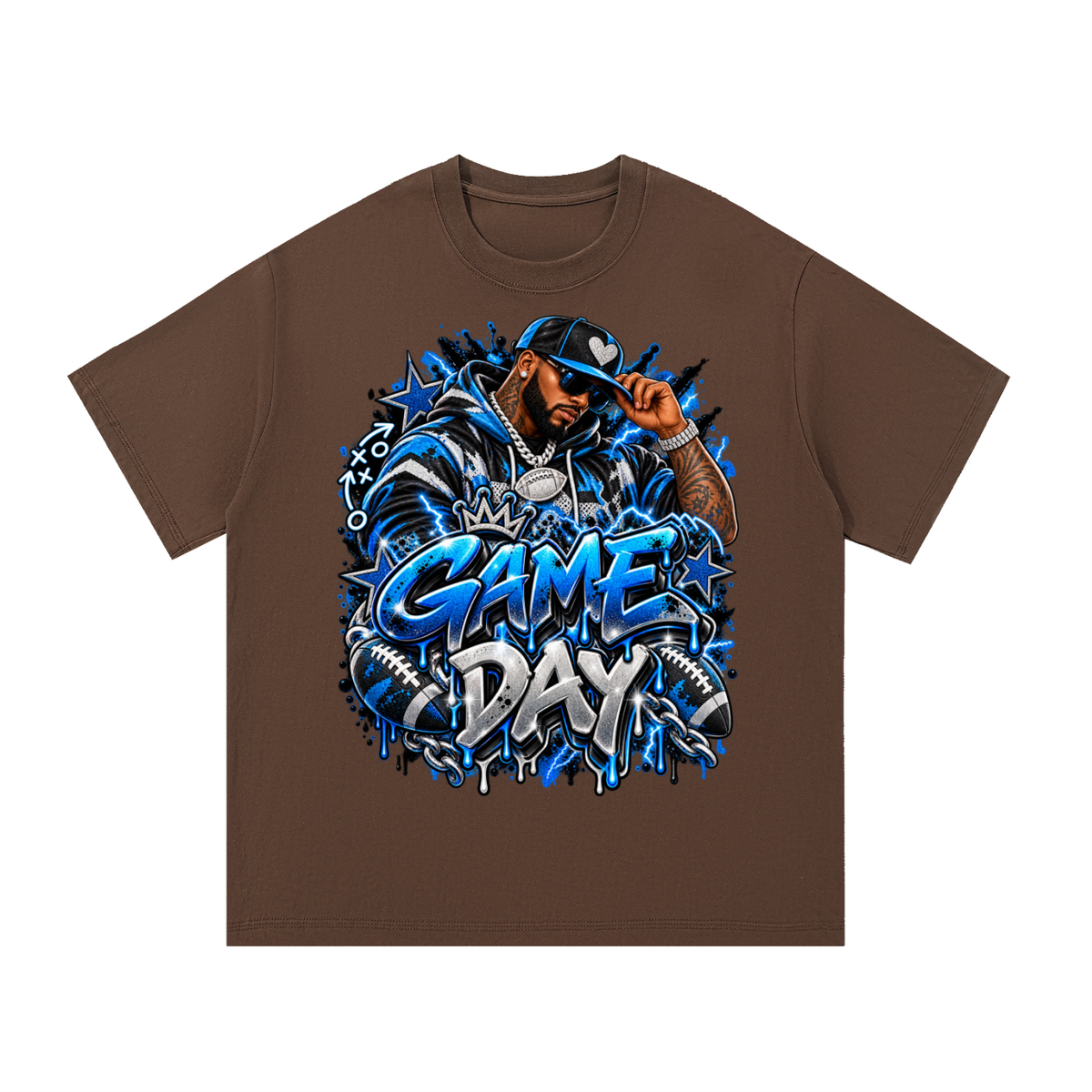 Game Day – Electric Blue Men's Football Graphic T-Shirt