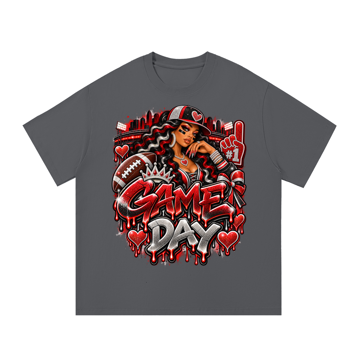 Red & Black Game Day Glam – Women's Football Graphic T-Shirt