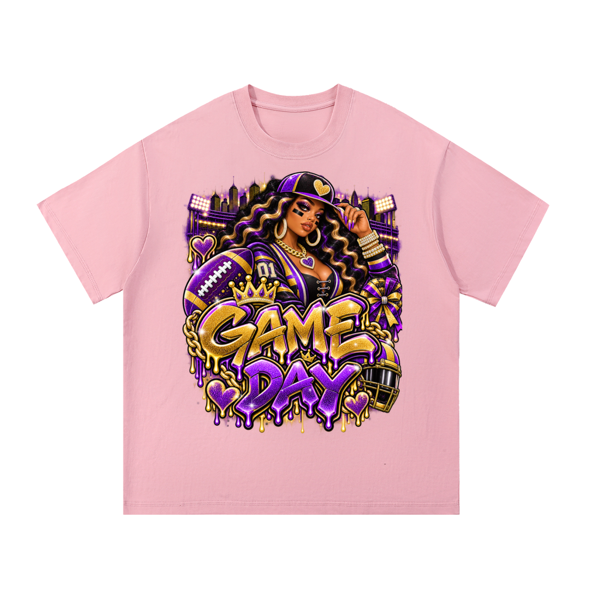 Purple & Gold Game Day Queen – Women's Football Graphic T-Shirt