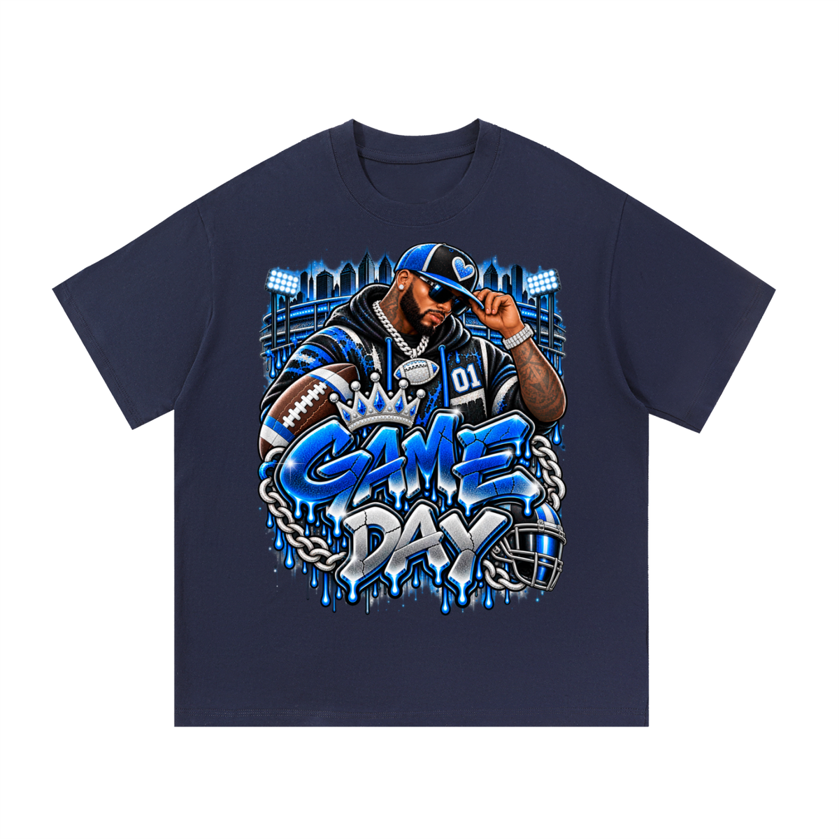 Electric Blue Game Day – Men's Football Streetwear Graphic T-Shirt