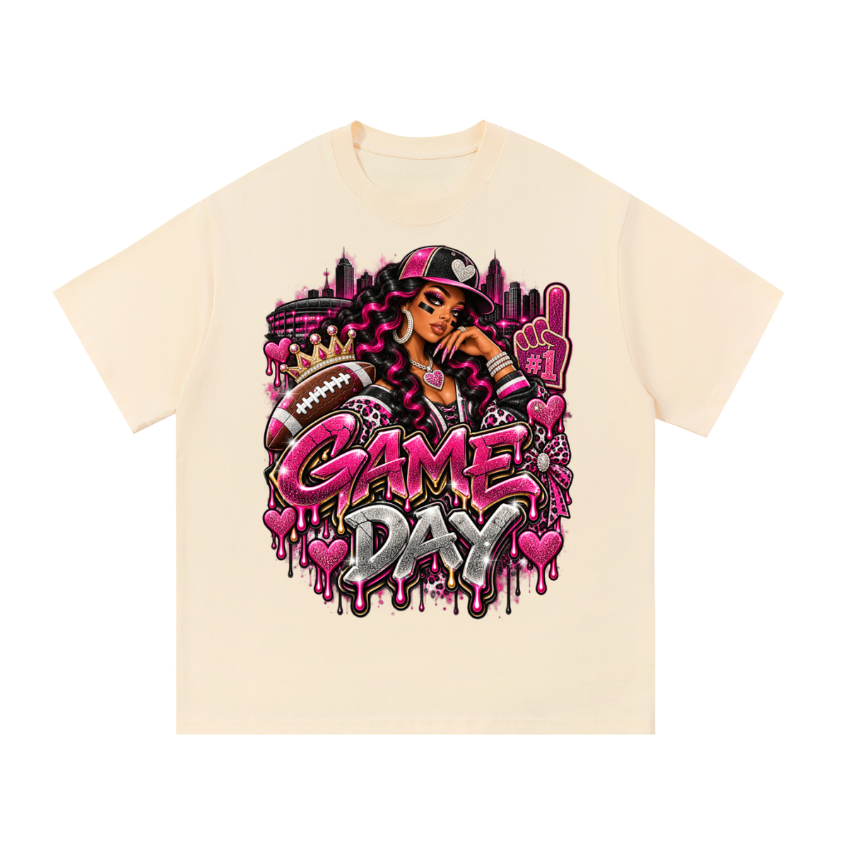 Pink Game Day Glam – Women's Football Graphic T-Shirt
