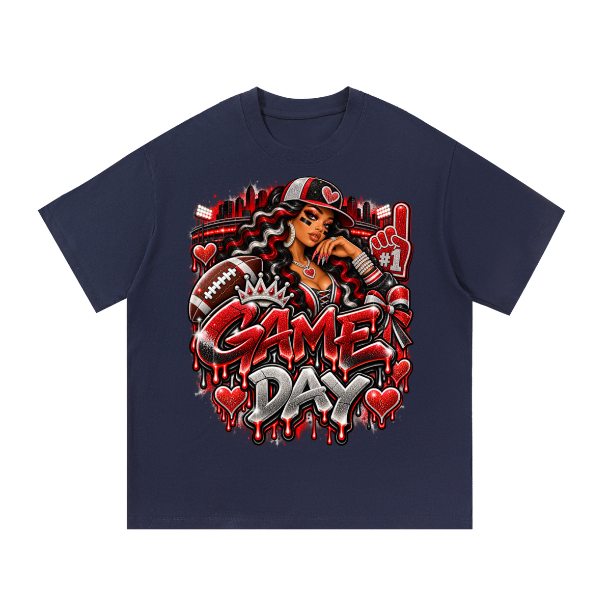 Red & Black Game Day Glam – Women's Football Graphic T-Shirt
