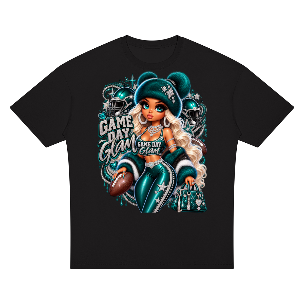 Game Day Glam Football Girl Oversized Graphic T-Shirt