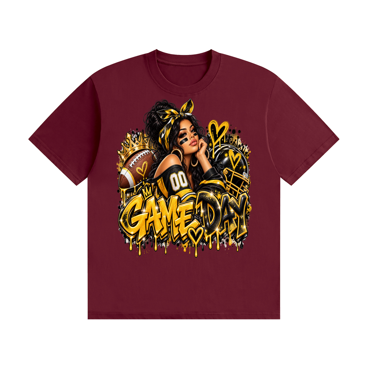 Game Day Queen Black & Gold 3D Graffiti Graphic T-Shirt