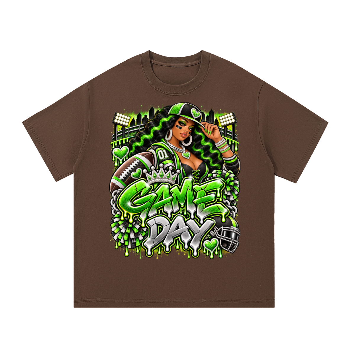 Neon Green Game Day Diva – Women's Football Graphic T-Shirt