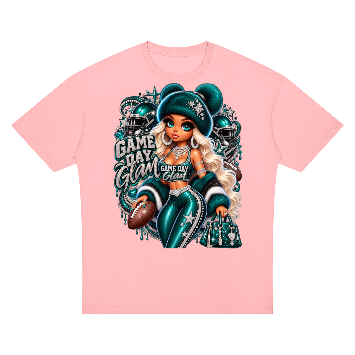 Game Day Glam Football Girl Oversized Graphic T-Shirt