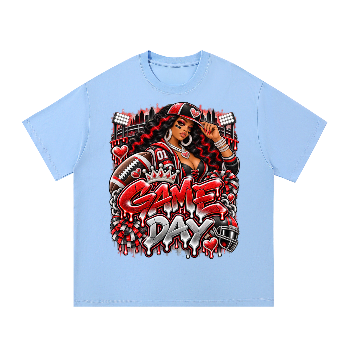 Red & Black Game Day Glam – Women's Football Graphic T-Shirt