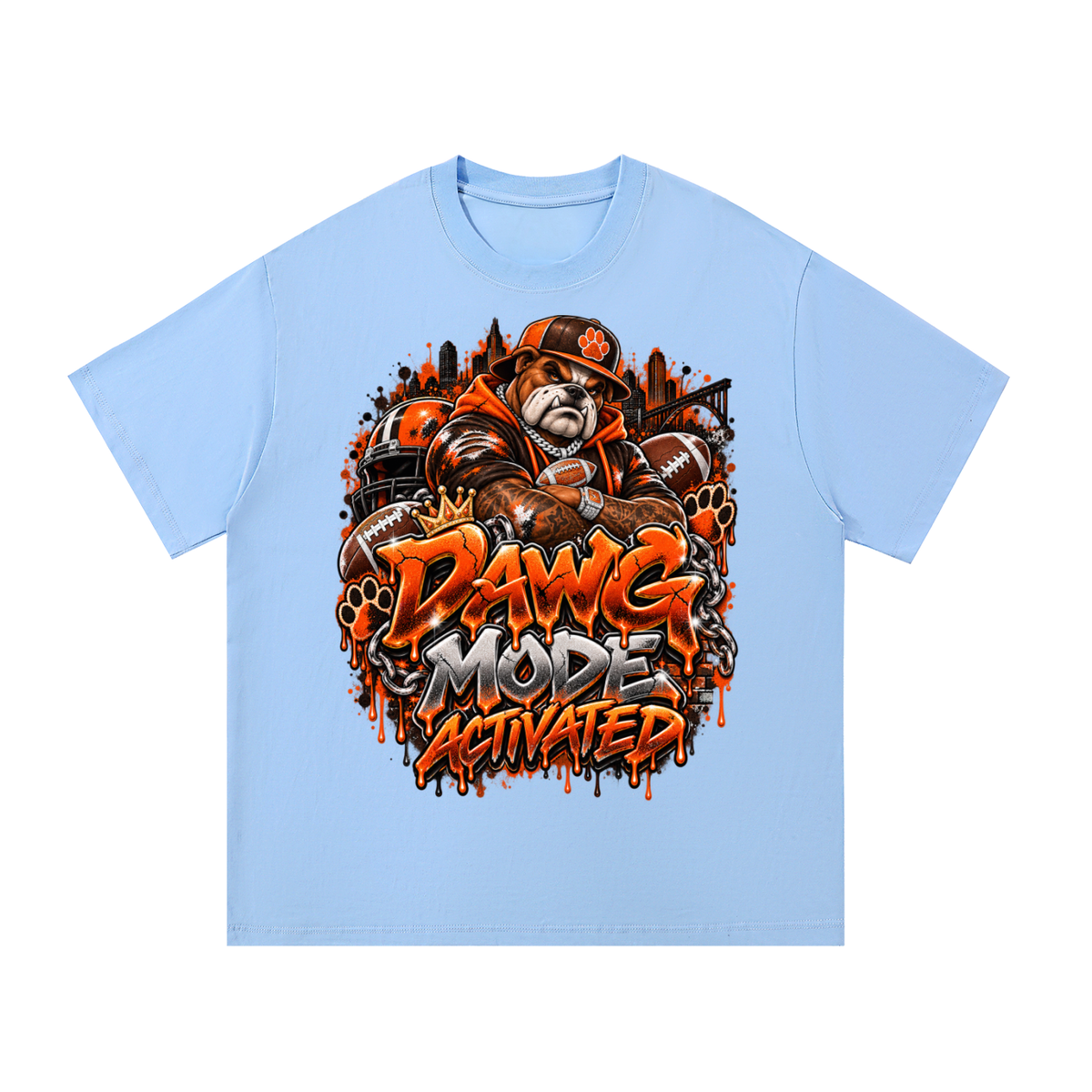 Dawg Mode Activated – Orange & Brown Football Graphic T-Shirt