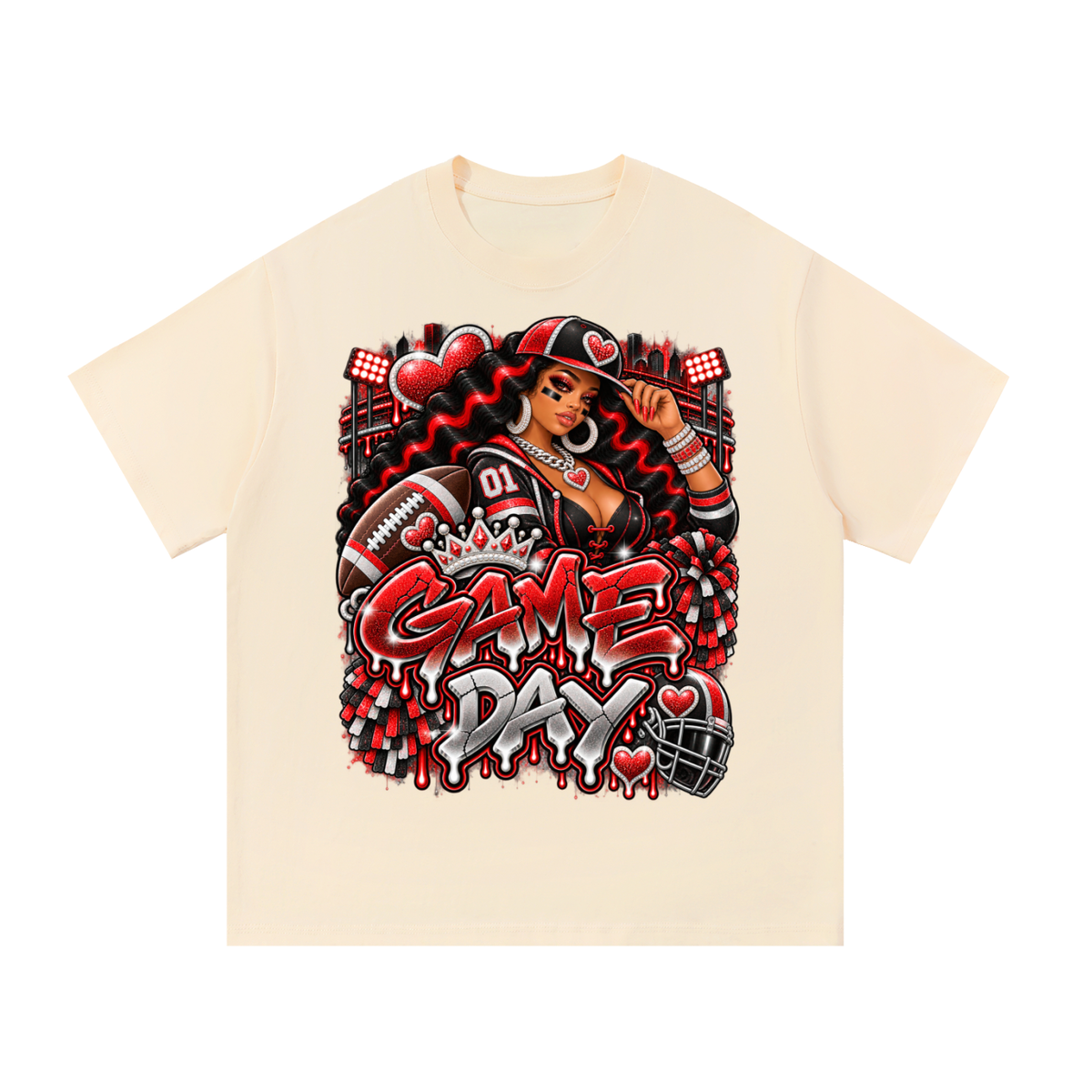 Red & Black Game Day Diva – Women's Football Graphic T-Shirt
