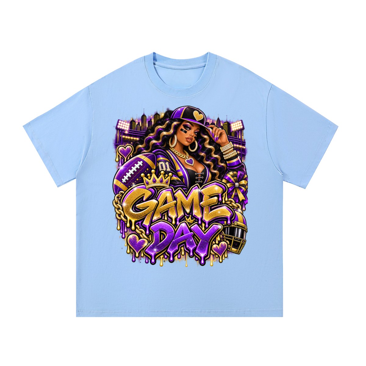 Purple & Gold Game Day Queen – Women's Football Graphic T-Shirt