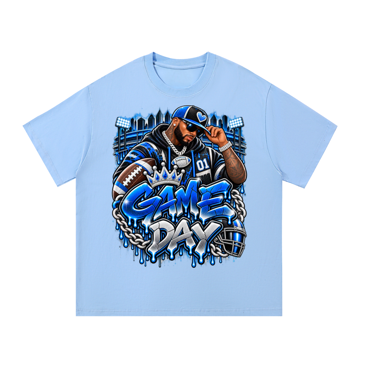 Electric Blue Game Day – Men's Football Streetwear Graphic T-Shirt