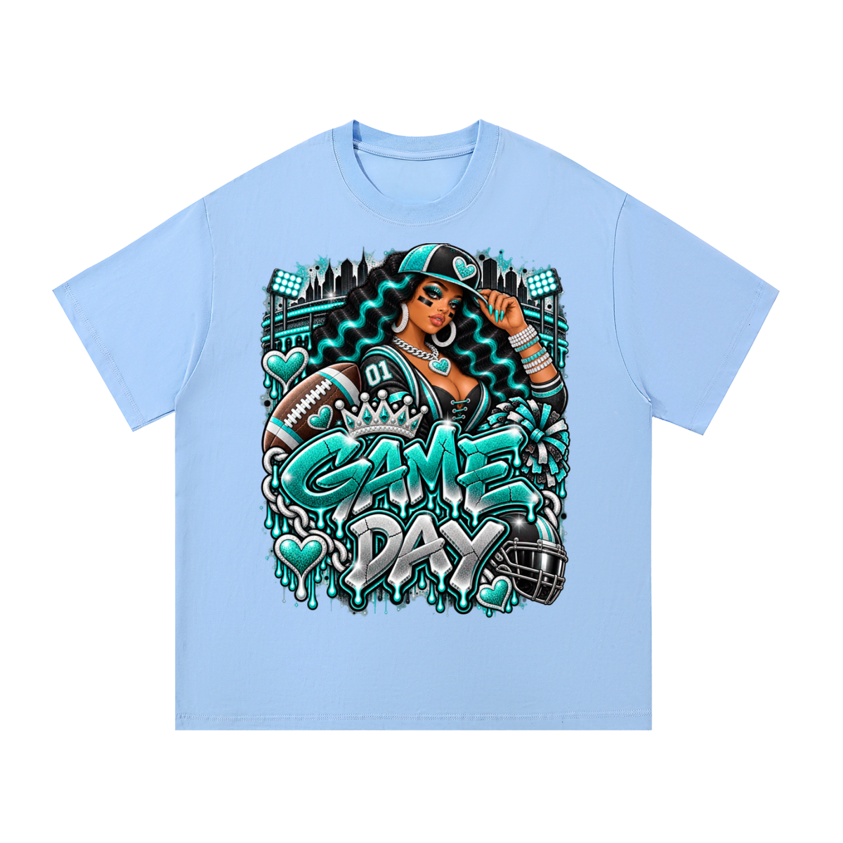 Teal Game Day Glam – Women's Football Graphic T-Shirt