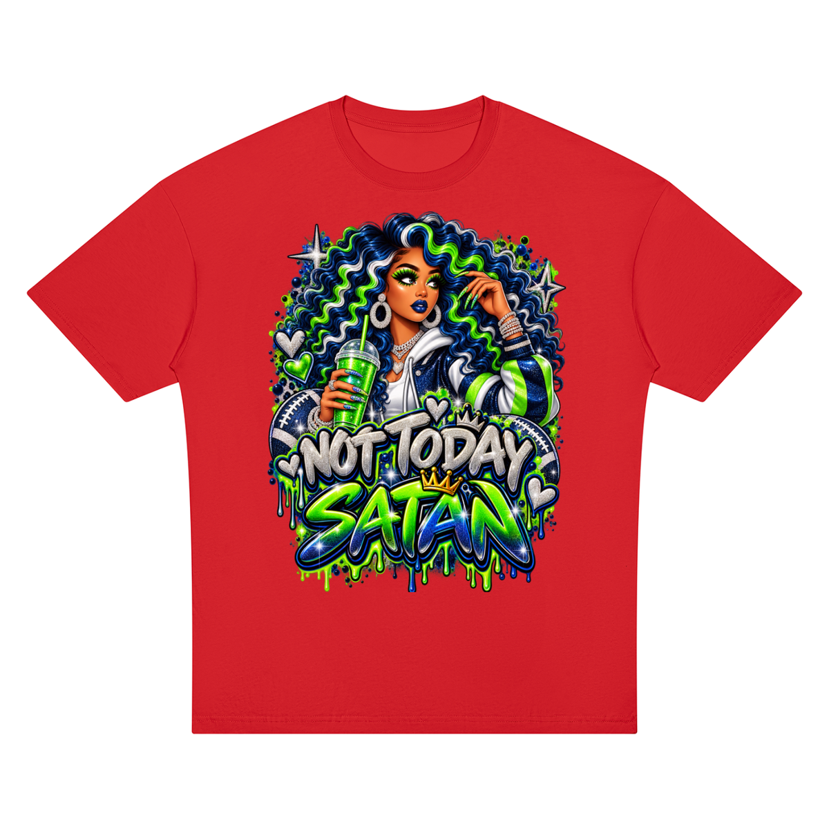 Not Today Satan – Football Glam Oversized Graphic T-Shirt