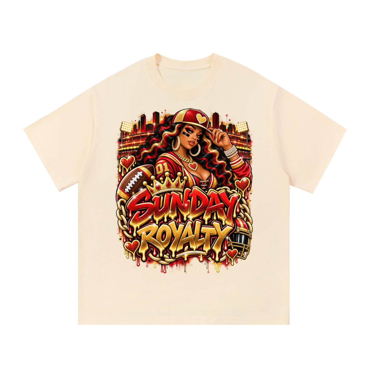 Sunday Royalty – Red & Gold Football Glam Graphic T-Shirt