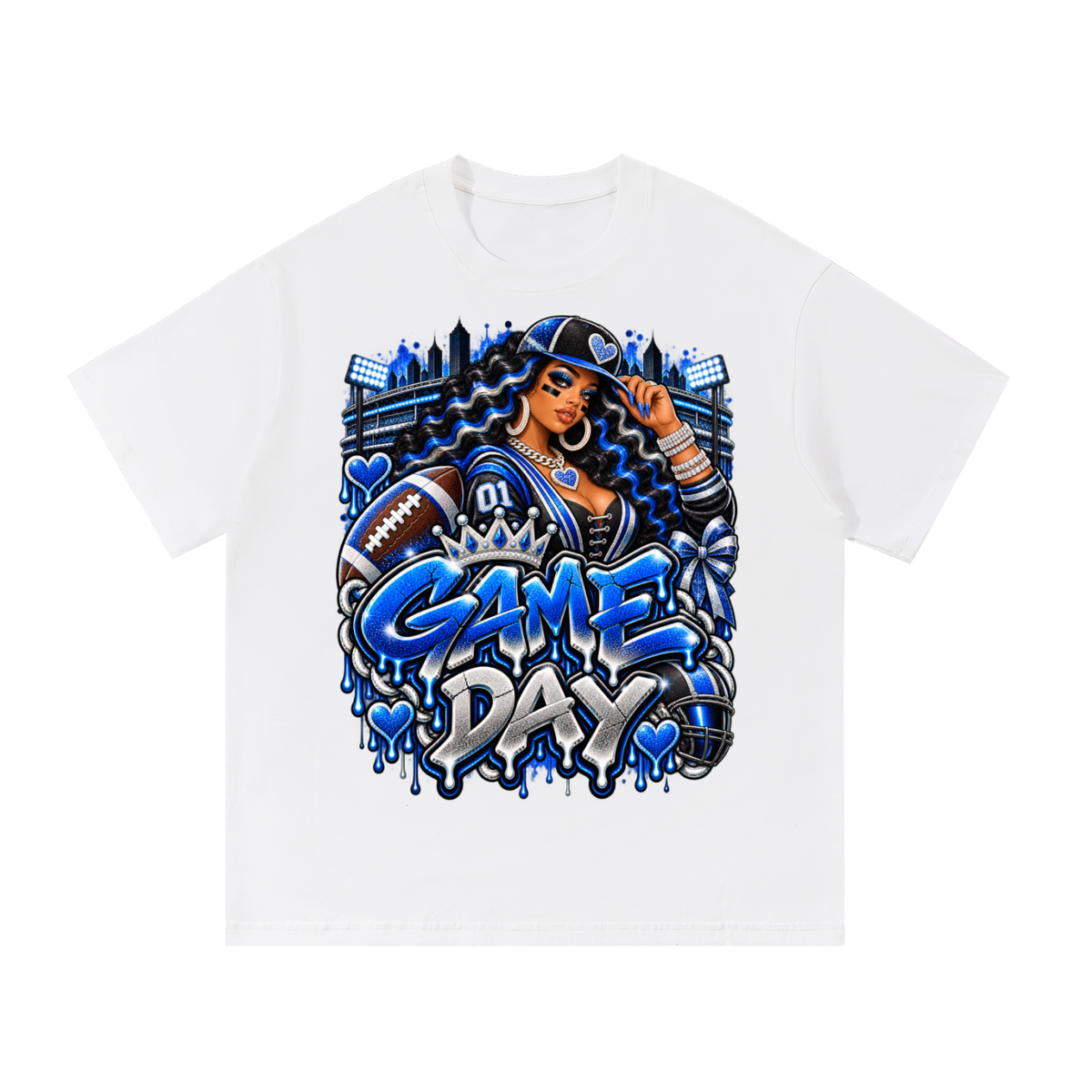 Royal Blue Game Day Glam – Women's Football Graphic T-Shirt