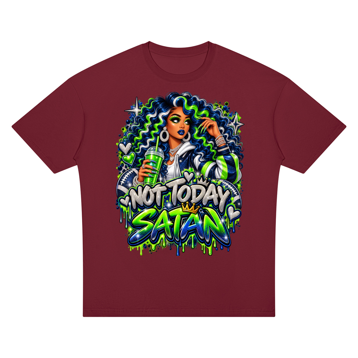 Not Today Satan – Football Glam Oversized Graphic T-Shirt