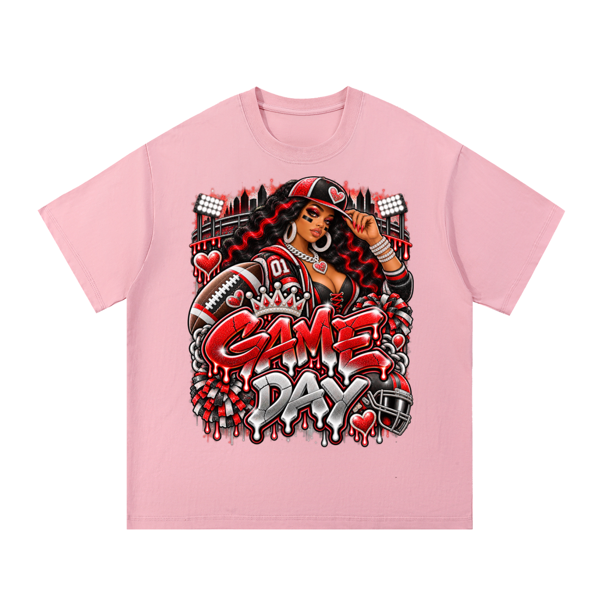 Red & Black Game Day Glam – Women's Football Graphic T-Shirt