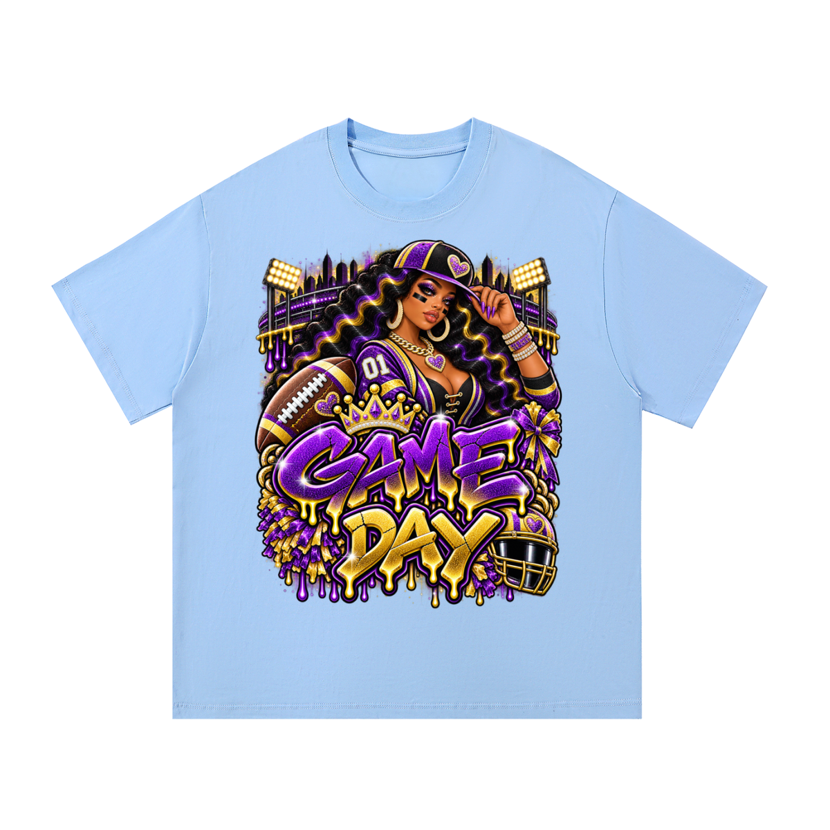 Purple & Gold Football Glam – Women's Game Day Graphic T-Shirt