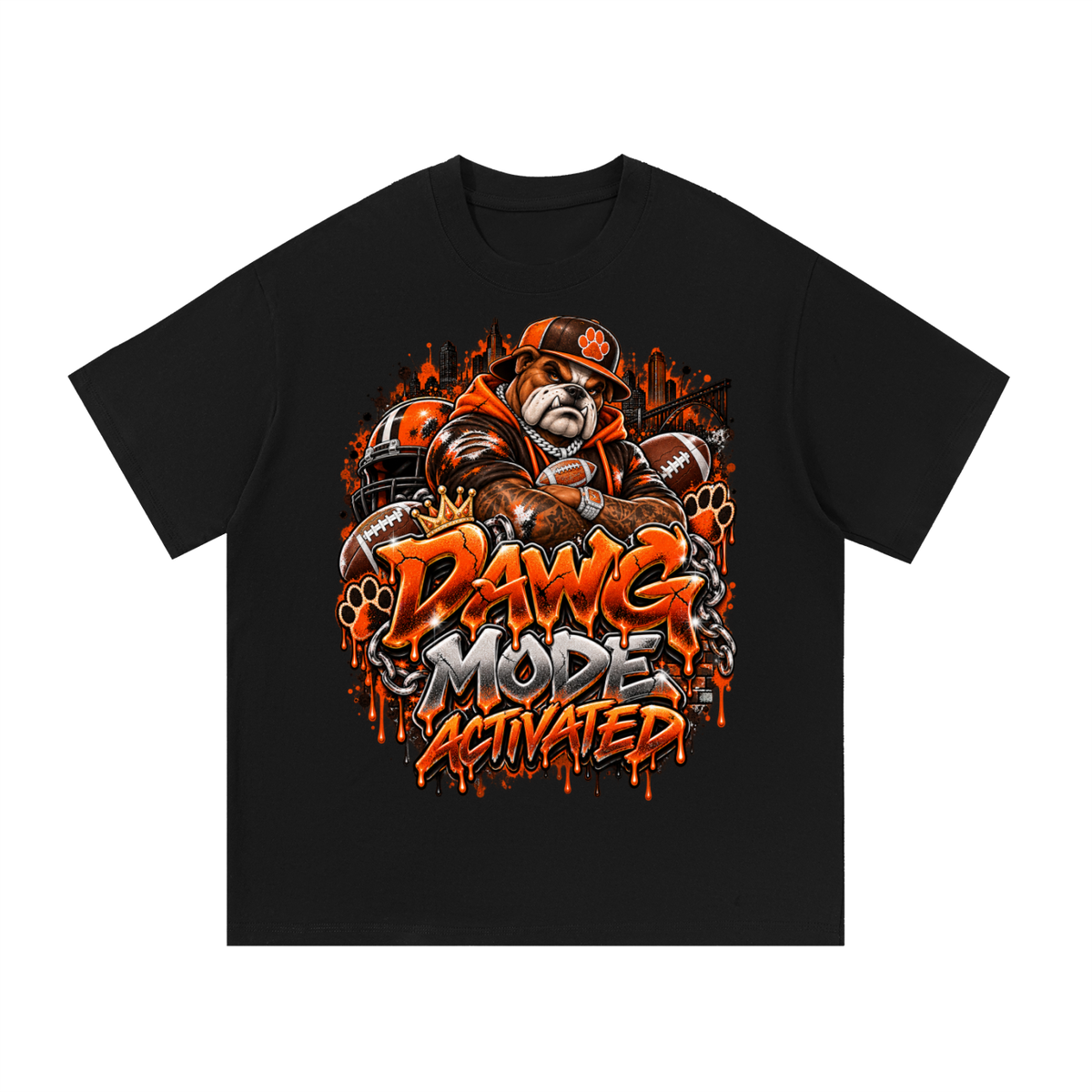 Dawg Mode Activated – Orange & Brown Football Graphic T-Shirt