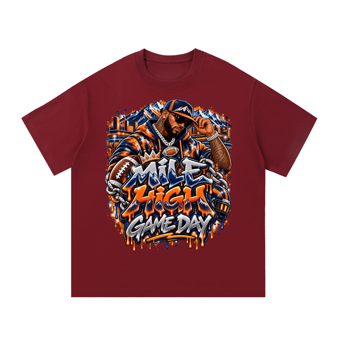 Mile High Game Day – Orange & Navy Football Graphic T-Shirt