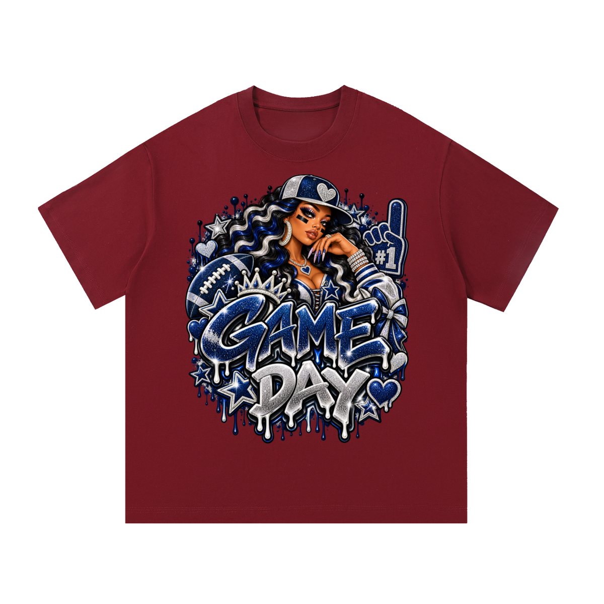 Silver & Navy Game Day Glam – Women's Football Graphic T-Shirt
