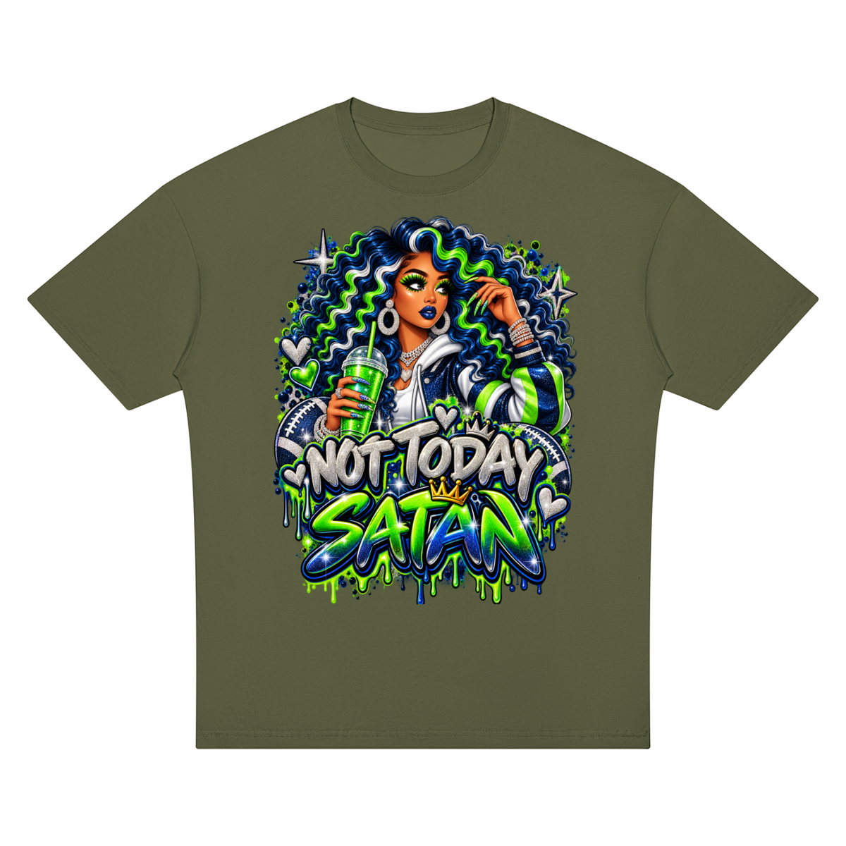 Not Today Satan – Football Glam Oversized Graphic T-Shirt