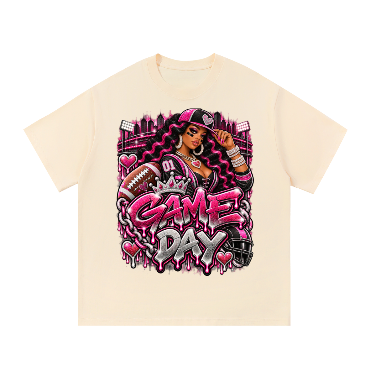 Pink & Black Game Day Glam – Women's Football Graphic T-Shirt