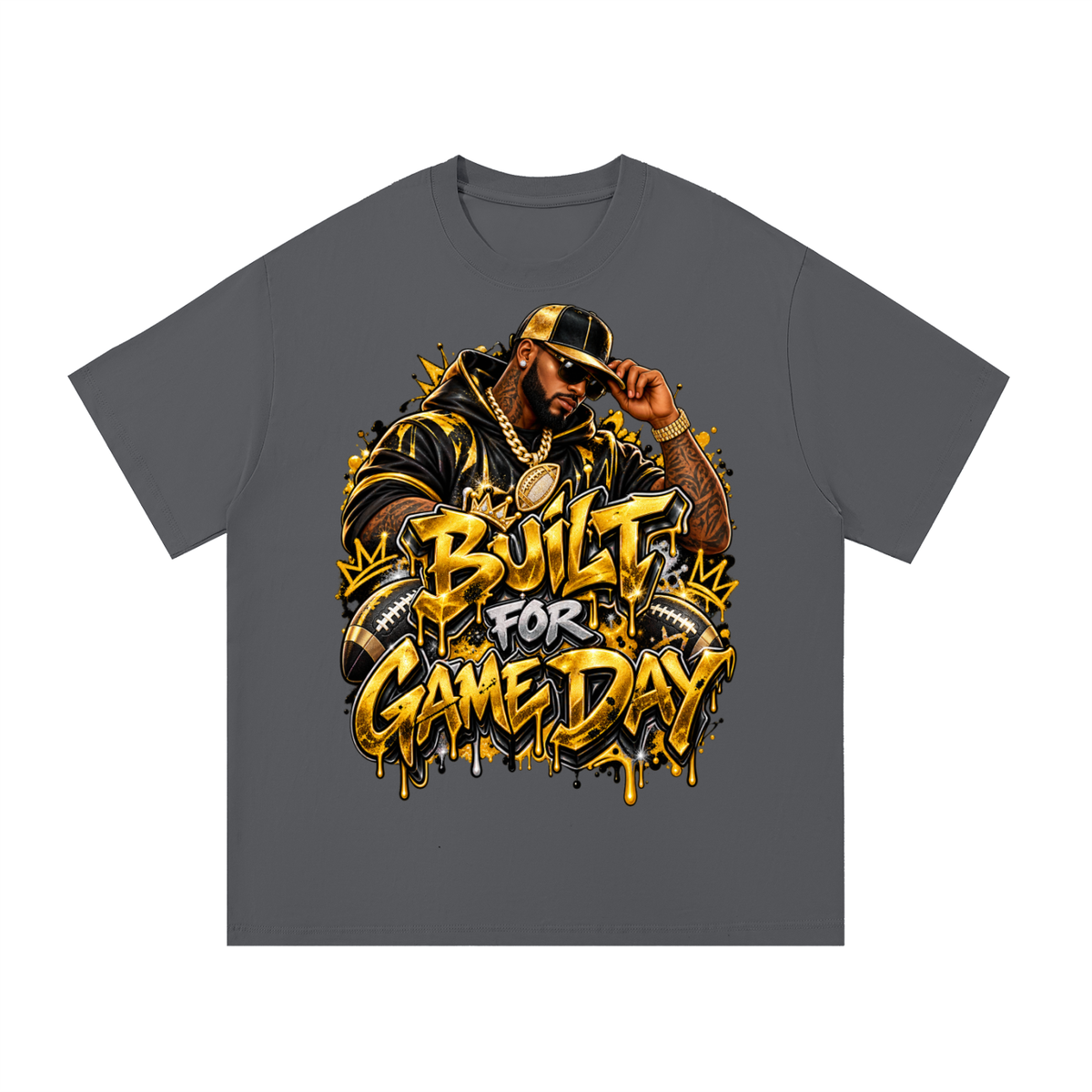 Built for Game Day – Black & Gold Men's Football Graphic T-Shirt