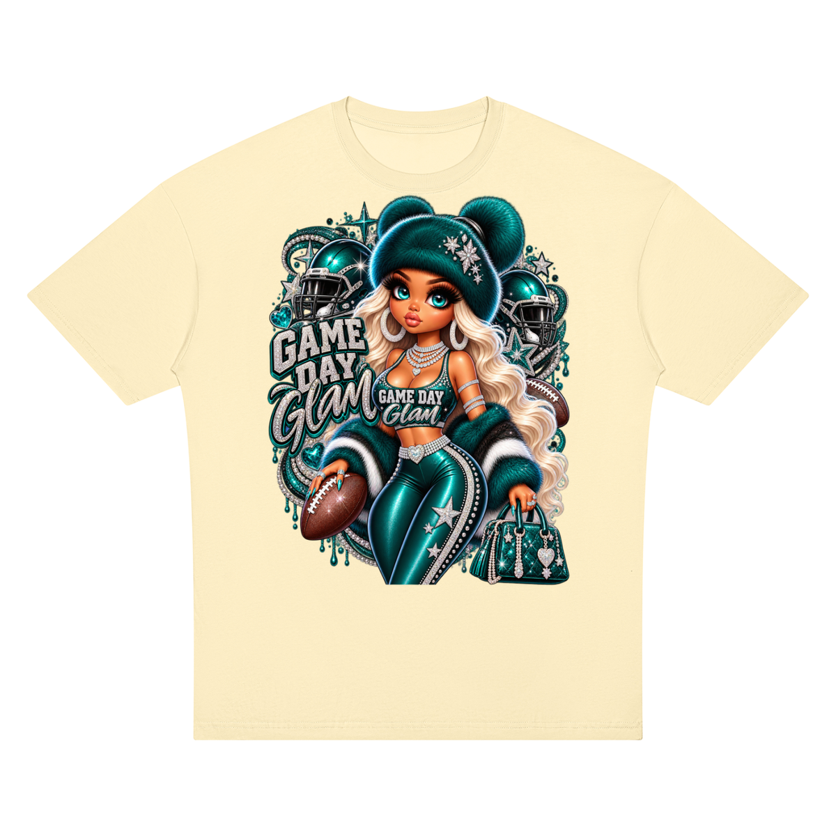 Game Day Glam Football Girl Oversized Graphic T-Shirt