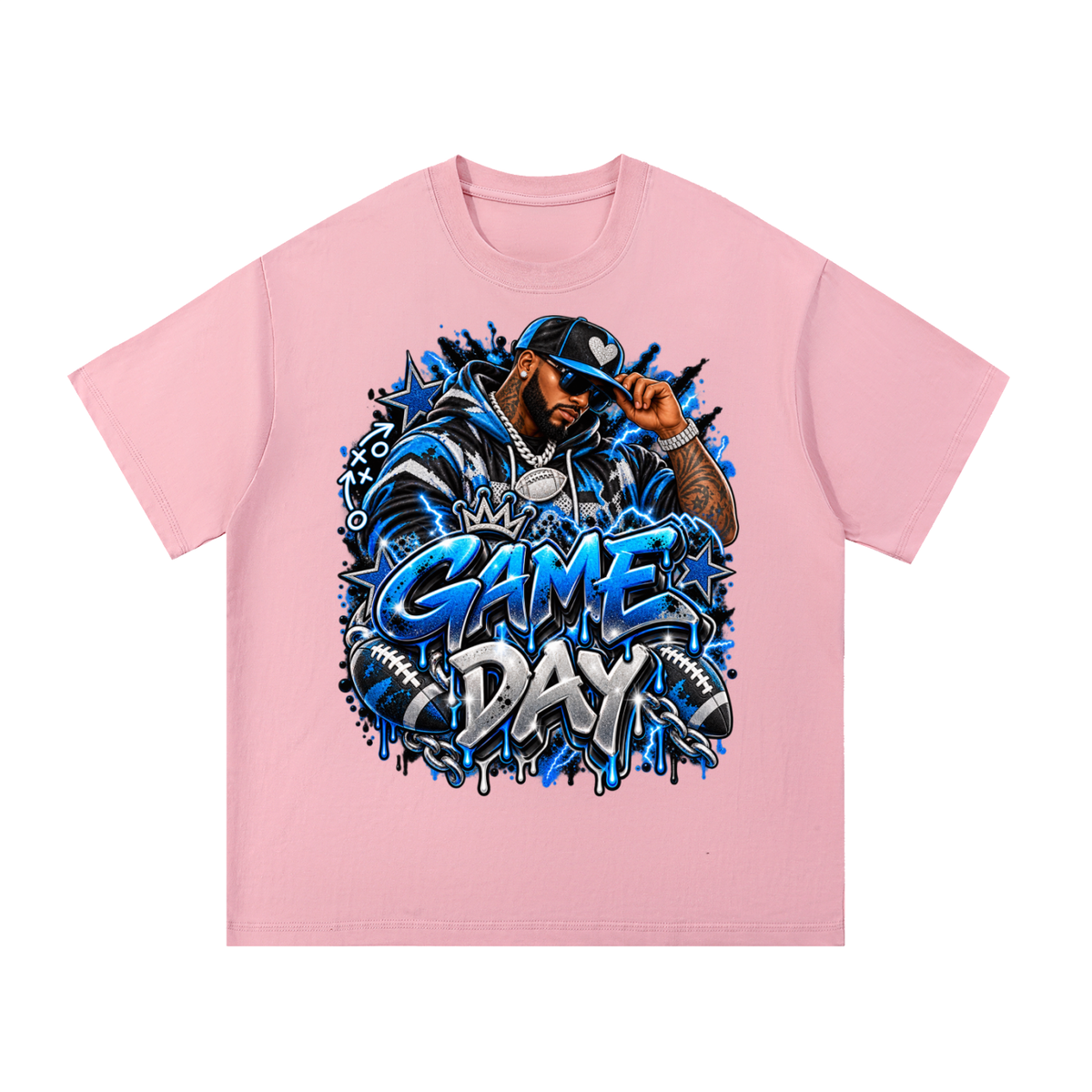 Game Day – Electric Blue Men's Football Graphic T-Shirt