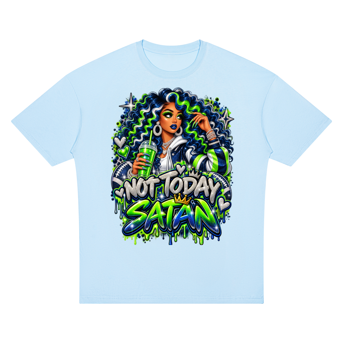 Not Today Satan – Football Glam Oversized Graphic T-Shirt