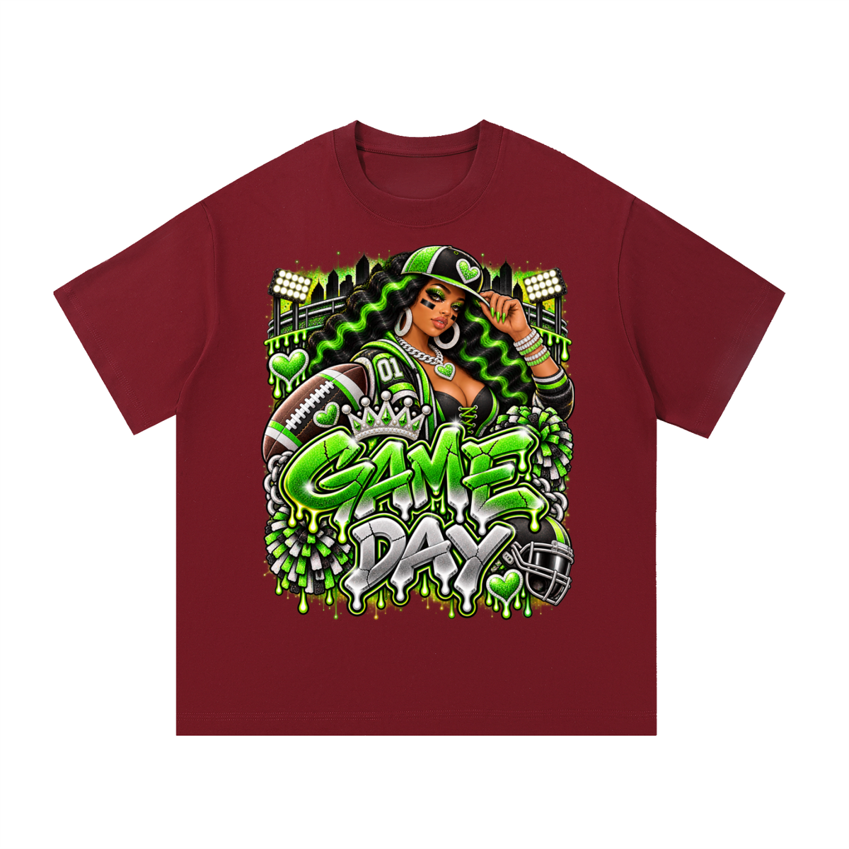 Neon Green Game Day Diva – Women's Football Graphic T-Shirt