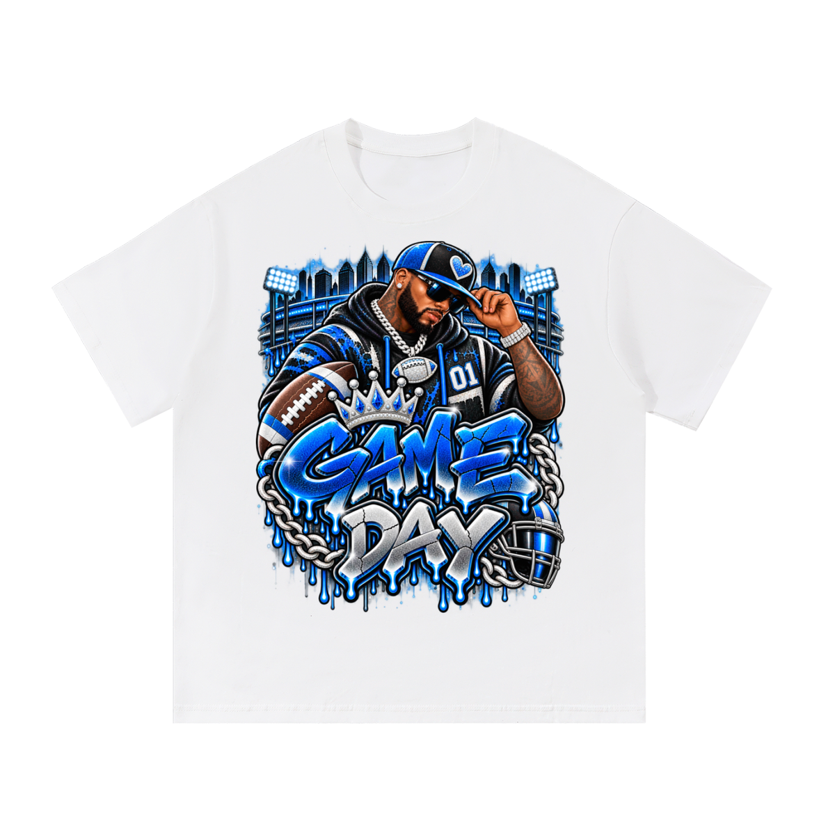 Electric Blue Game Day – Men's Football Streetwear Graphic T-Shirt